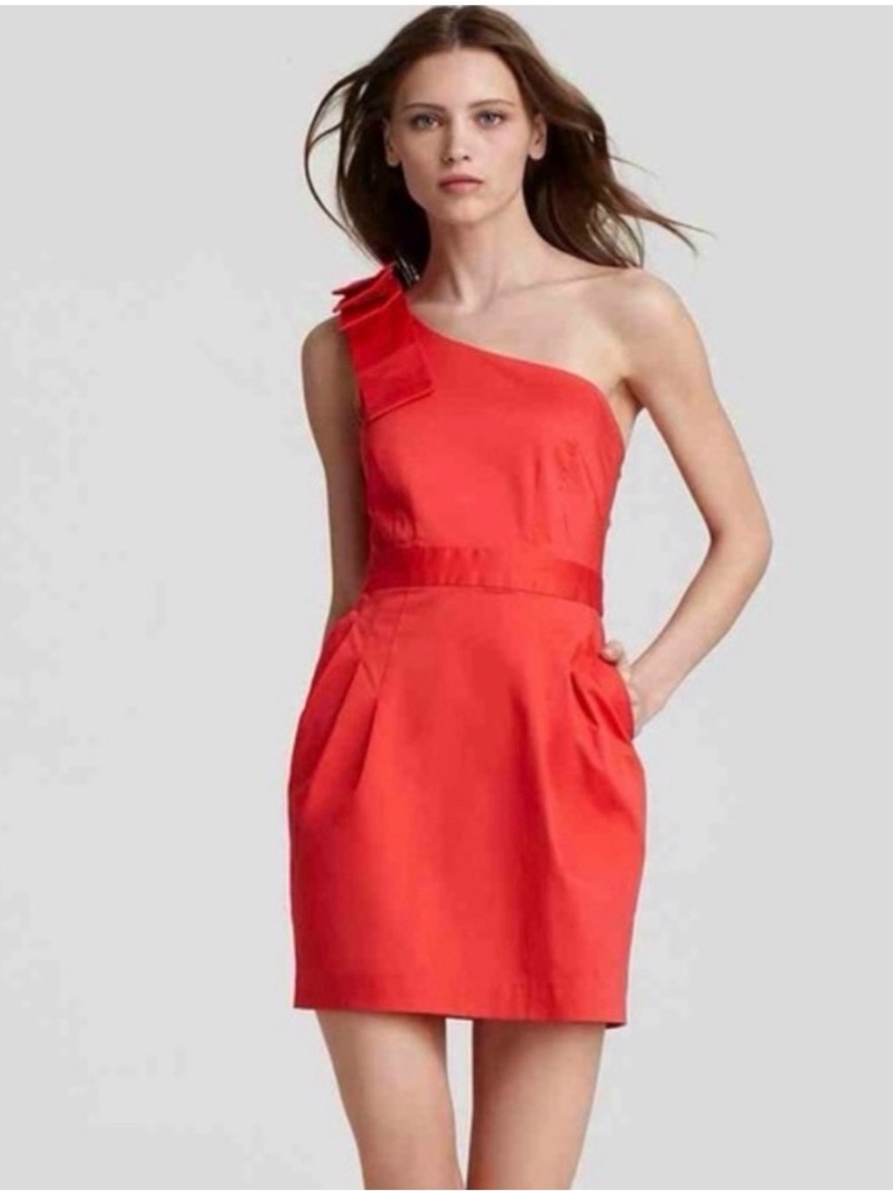French Connection One-Shoulder Red Bow-Shoulder Cocktail Dress